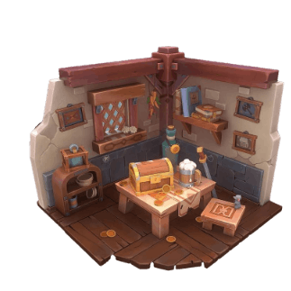 Cartoon isometric 3D corner scene with a treasure chest